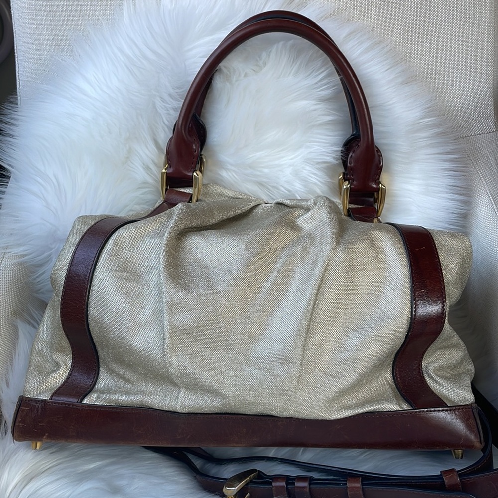Burberry gold metallic coated canvas  satchel - Picture 5 of 16